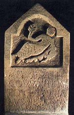 Stone engraving of the goddess Coventina found hidden in her well.